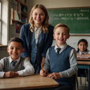 Happy child receiving educational supplies